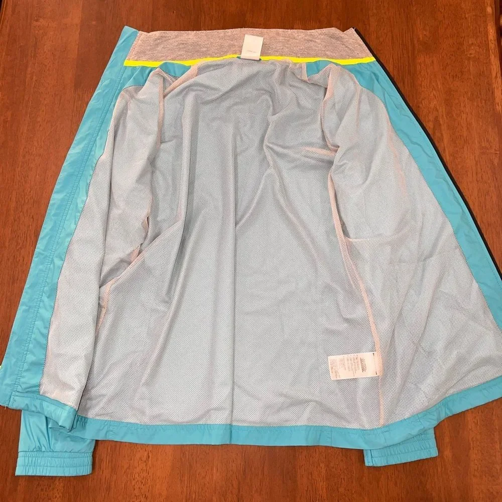 Adidas windbreaker running jacket zip aqua blue neon green athletic L